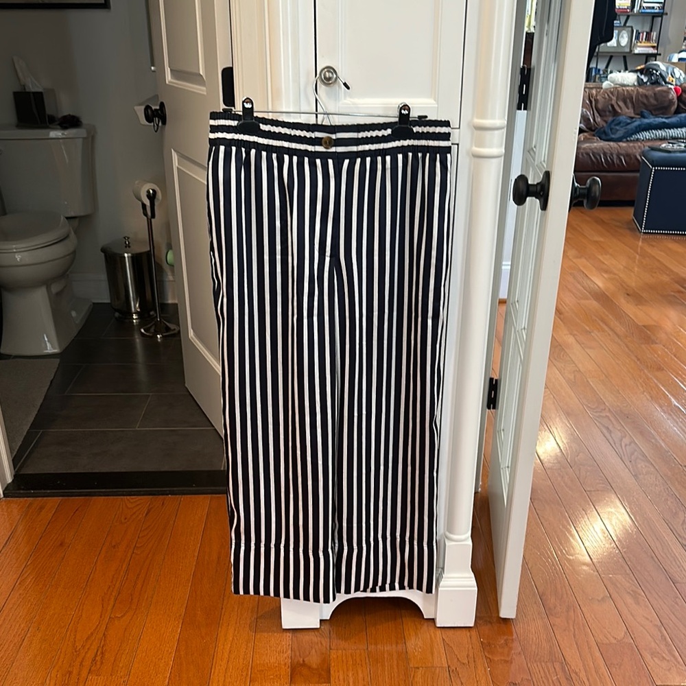 J Crew Navy and White Striped Women's Wide-Leg Pants